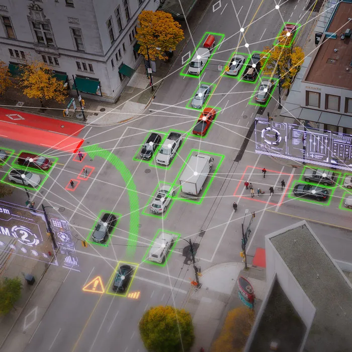 Mit KI können intelligente Ampeln im Straßenverkehr entstehen. Sie erfassen jeden einzelnen Verkehrsteilnehmer und regeln die Lichtverkehrszeichen automatisch über einen Algorithmus, der durch künstliche Intelligenz gesteuert wird.