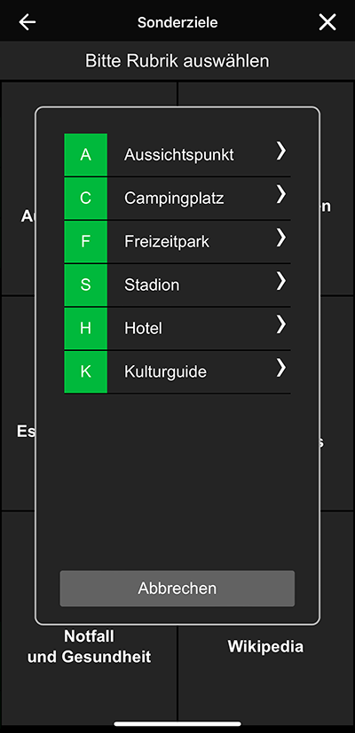 Sonderziele Unterkategorien